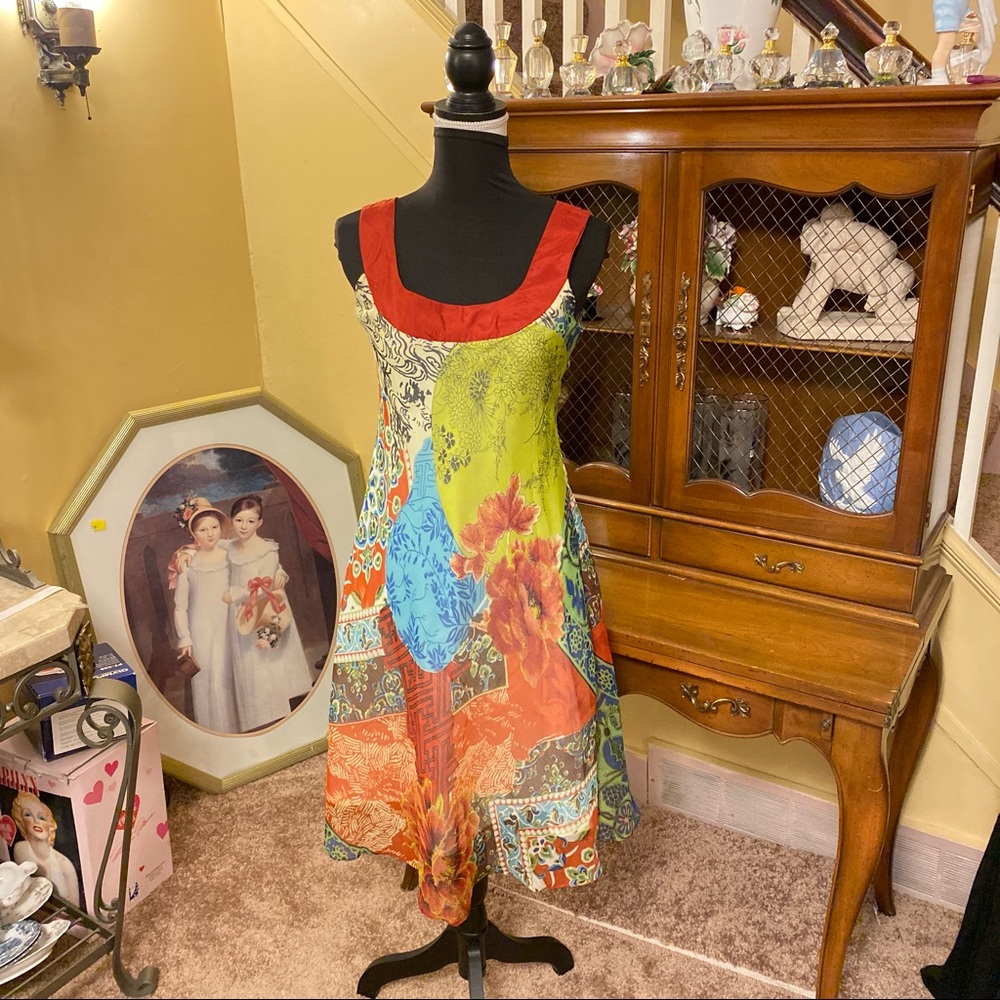 Melange New Rust Multi-Colored Chifon Floral Sleeveless Dress.